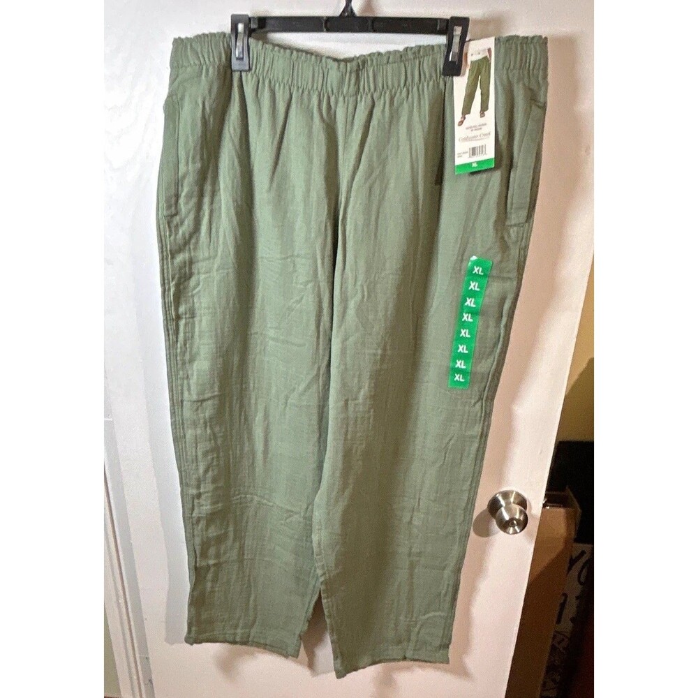 Coldwater Creek Women's Gauze Pull-On Pants Elastic Waist Green XL 30 Inseam